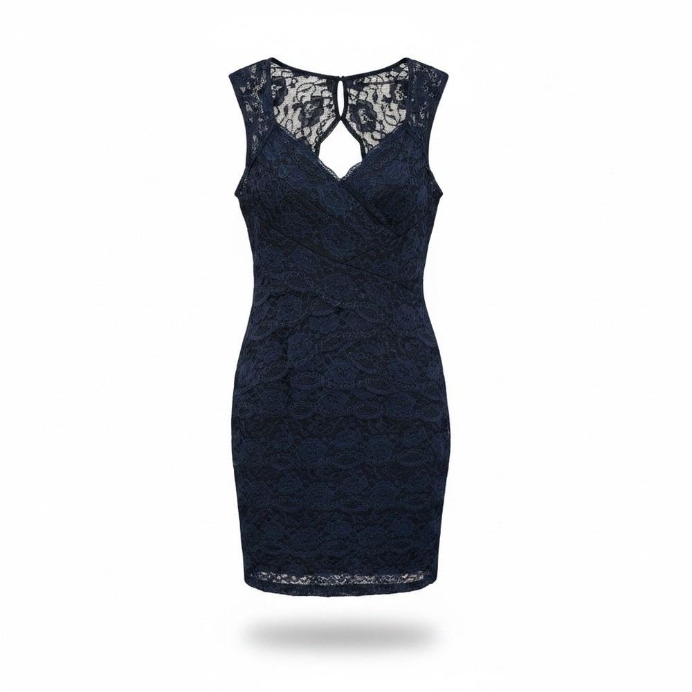 One By Eight Womens Navy Blue Lace Bodycon Cocktail Dress Size 8 Cap Sleeve